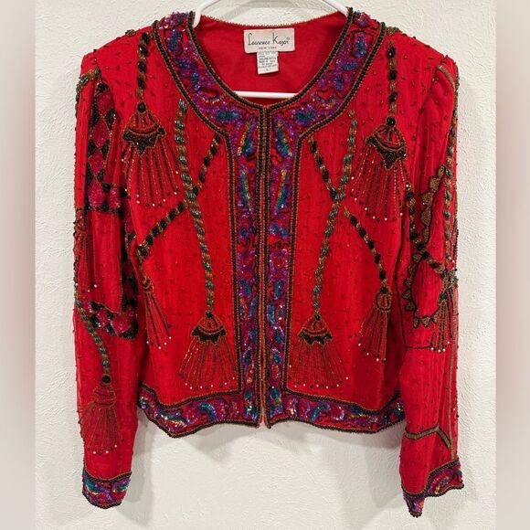 Laurence Kazar New York Vintage silk fully beaded sequence cropped jacket, Large - Picture 1 of 4